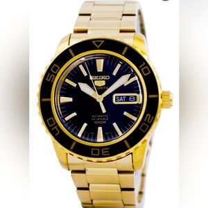 Seiko Mens SNZH60K1 Automatic Gold Tone Stainless Steel Black Dial Watch